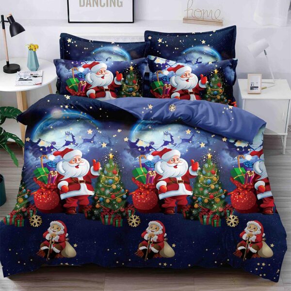 Set Lenjerie Pat 1 Persoana  din Bumbac Finet   imprimeu  Mos Craciun, 4 Piese JOLSIXMAS07
