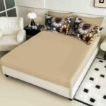 Lenjerie de Pat 1 Persoană- pat 140*200 cm, Cearceaf cu elastic, Imprimeu 5D,  Bej cu Flori - imagine 2