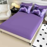 Lenjerie de pat dublu , Tesatura tip Finet,  6 piese , Imprimeu 5D Mov, Inima - imagine 2
