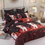 Set Lenjerie Pat Dublu , Cearceaf cu Elastic, 6 Piese din Bumbac Finet , Mos Craciun JOLFEXMAS08