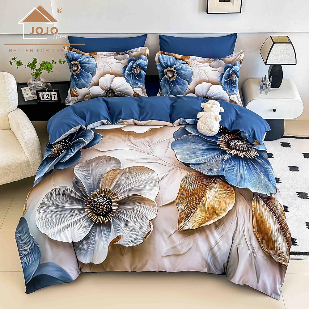 8.1.jpg Lenjerie de pat dublu , Tesatura tip Finet, 6 piese , Imprimeu 5D Flori - imagine 1