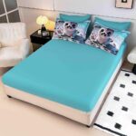 Lenjerie de Pat 1 Persoană- pat 140*200 cm, Cearceaf cu elastic, Imprimeu 5D,  Bleu cu Pui de Foca - imagine 2
