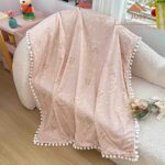 Păturică copii din bumbac 100% și Minky 3D, 100 x 150 cm  – Roz Pudrat , model cu Ursuleți și Steluțe - imagine 2