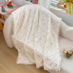 Păturică copii din bumbac 100% și Minky 3D, 100 x 150 cm  – Ivoire , model cu Iepurași Balerine Roz - imagine 2