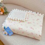 Păturică copii din bumbac 100% și Minky 3D, 100 x 150 cm  – Ivoire , model cu Iepurași Balerine Roz - imagine 5