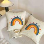 Pilotă pentru copii și bebeluși 2 în 1, 100% Bumbac, Transformabilă în Pernă – 100 x 145 cm,  model Curcubeu, Crem - imagine 5