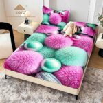 Husă Pat Dublu cu elastic cu 2 fețe de pernă, Țesătură Tip Finet , Imprimeu 5D  Mov, Bilute Colorate