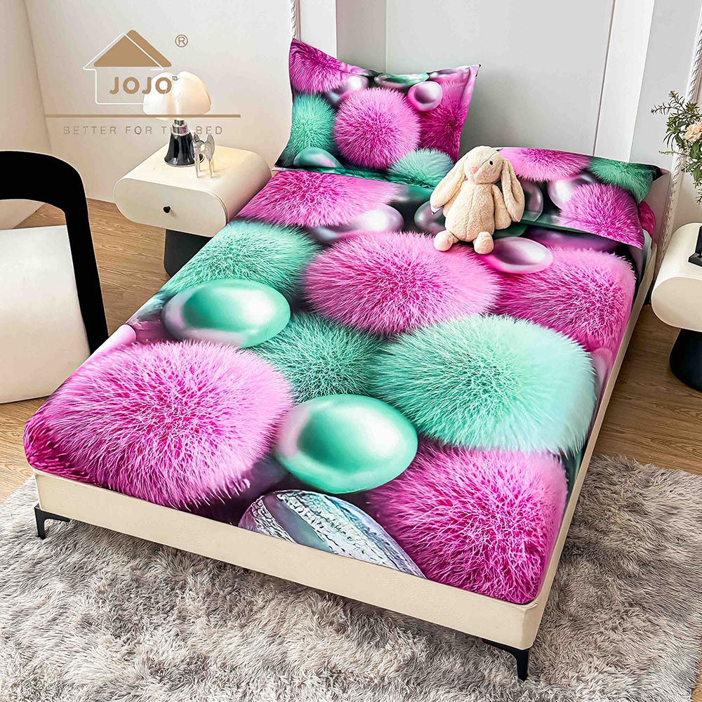 9H.jpg Husă Pat Dublu cu elastic cu 2 fețe de pernă, Țesătură Tip Finet , Imprimeu 5D Mov, Bilute Colorate - imagine 1