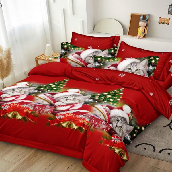 Set Lenjerie Pat Dublu , Cearceaf cu Elastic, 6 Piese din Bumbac Finet , Mos Craciun LFE7XMAS-C10