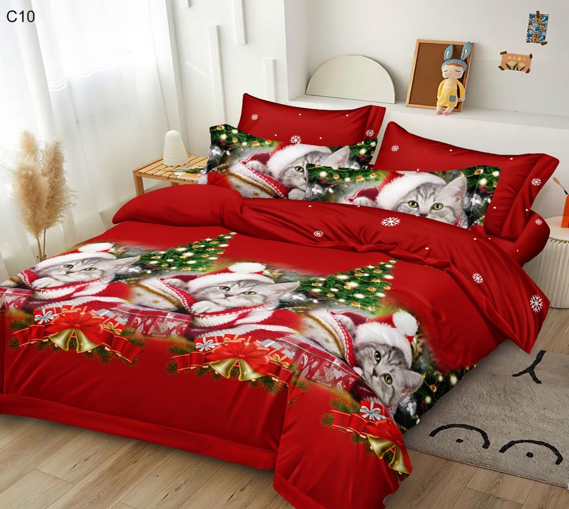 C10.jpg Set Lenjerie Pat Dublu , Cearceaf cu Elastic, 6 Piese din Bumbac Finet , Mos Craciun LFE7XMAS-C10 - imagine 1