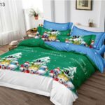 Set Lenjerie Pat Dublu , Cearceaf cu Elastic, 6 Piese din Bumbac Finet , Mos Craciun LFE7XMAS-C13