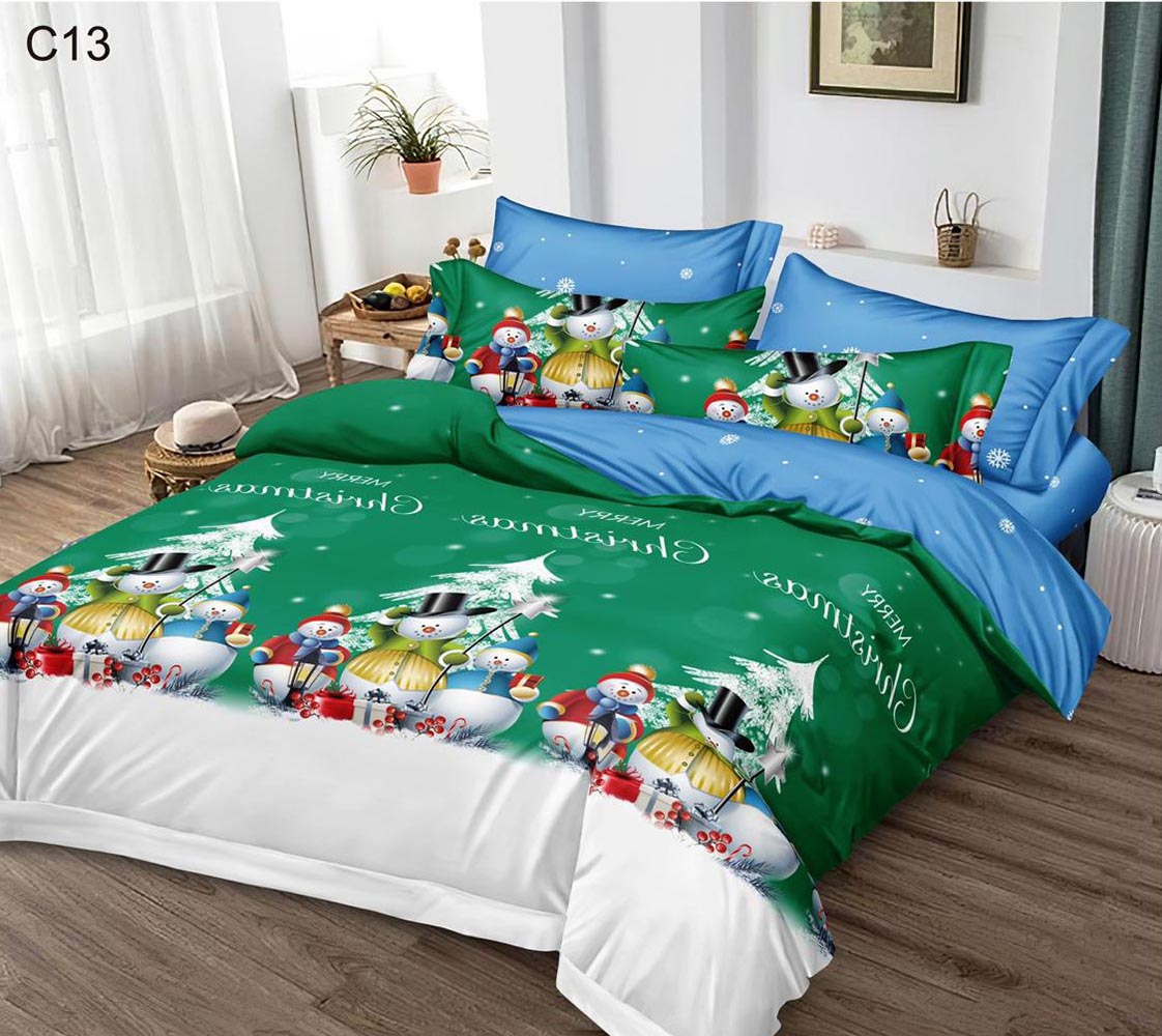 C13.jpg Set Lenjerie Pat Dublu , Cearceaf cu Elastic, 6 Piese din Bumbac Finet , Mos Craciun LFE7XMAS-C13 - imagine 1