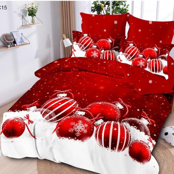 Set Lenjerie Pat Dublu , Cearceaf cu Elastic, 6 Piese din Bumbac Finet , Mos Craciun LFE7XMAS-C15