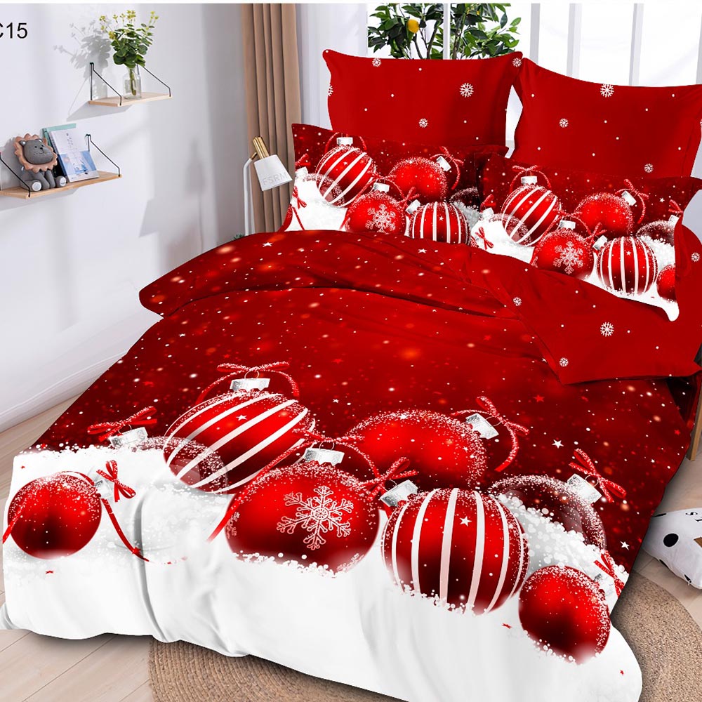 C15.jpg Set Lenjerie Pat Dublu , Cearceaf cu Elastic, 6 Piese din Bumbac Finet , Mos Craciun LFE7XMAS-C15 - imagine 1