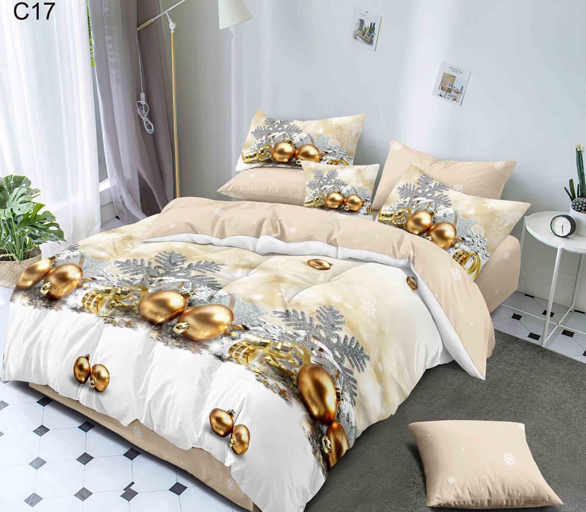 C17.jpg Set Lenjerie Pat Dublu , Cearceaf cu Elastic, 6 Piese din Bumbac Finet , Mos Craciun LFE7XMAS-C17 - imagine 1