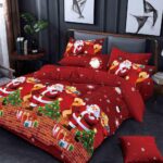 Set Lenjerie Pat Dublu , Cearceaf cu Elastic, 6 Piese din Bumbac Finet , Mos Craciun LFE7XMAS-C19