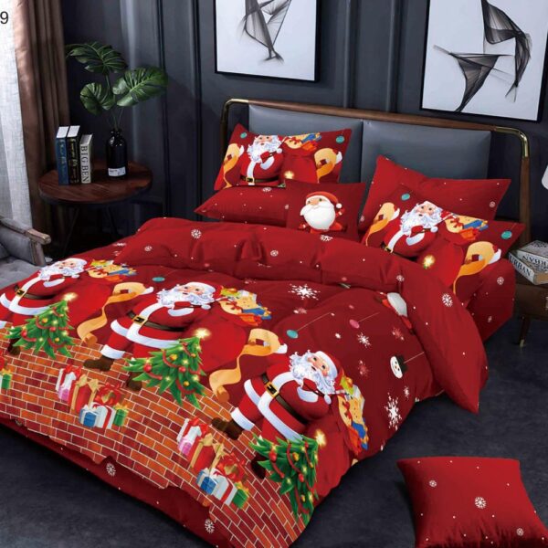 Set Lenjerie Pat Dublu , Cearceaf cu Elastic, 6 Piese din Bumbac Finet , Mos Craciun LFE7XMAS-C19