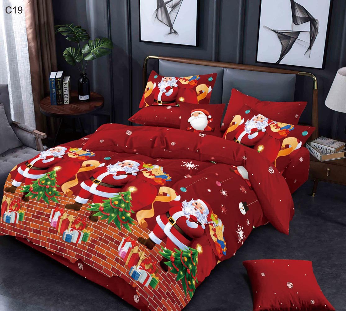 C19.jpg Set Lenjerie Pat Dublu , Cearceaf cu Elastic, 6 Piese din Bumbac Finet , Mos Craciun LFE7XMAS-C19 - imagine 1