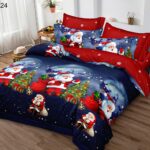 Set Lenjerie Pat Dublu , Cearceaf cu Elastic, 6 Piese din Bumbac Finet , Mos Craciun LFE7XMAS-C24