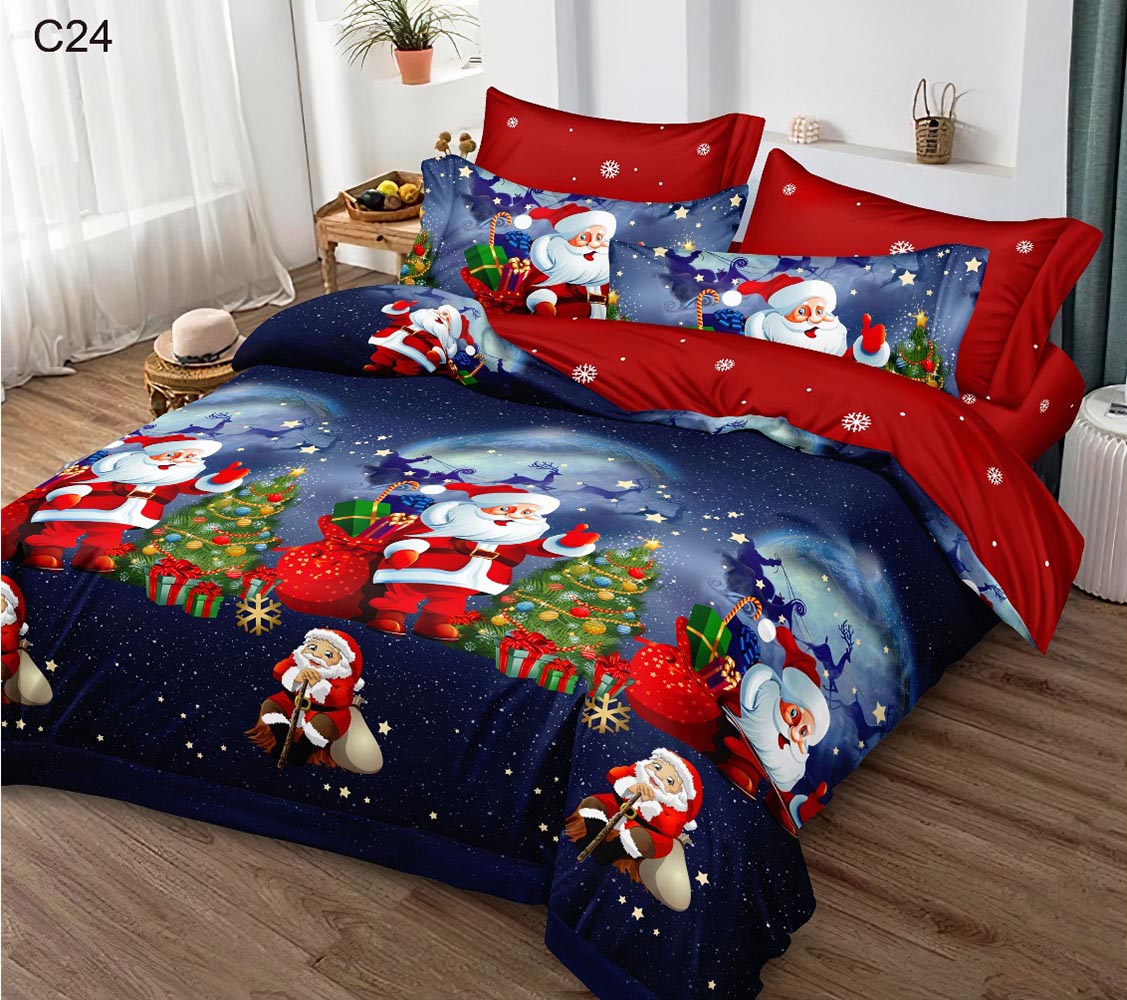 C24.jpg Set Lenjerie Pat Dublu , Cearceaf cu Elastic, 6 Piese din Bumbac Finet , Mos Craciun LFE7XMAS-C24 - imagine 1