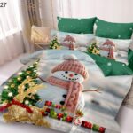 Set Lenjerie Pat Dublu , Cearceaf cu Elastic, 6 Piese din Bumbac Finet , Mos Craciun LFE7XMAS-C27