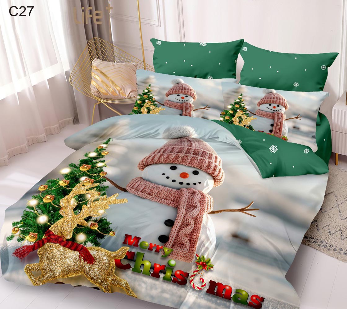 C27.jpg Set Lenjerie Pat Dublu , Cearceaf cu Elastic, 6 Piese din Bumbac Finet , Mos Craciun LFE7XMAS-C27 - imagine 1