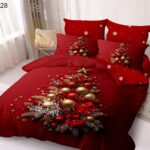 Set Lenjerie Pat Dublu , Cearceaf cu Elastic, 6 Piese din Bumbac Finet , Mos Craciun LFE7XMAS-C28