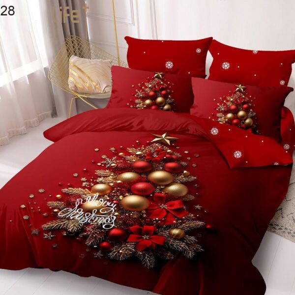 Set Lenjerie Pat Dublu , Cearceaf cu Elastic, 6 Piese din Bumbac Finet , Mos Craciun LFE7XMAS-C28