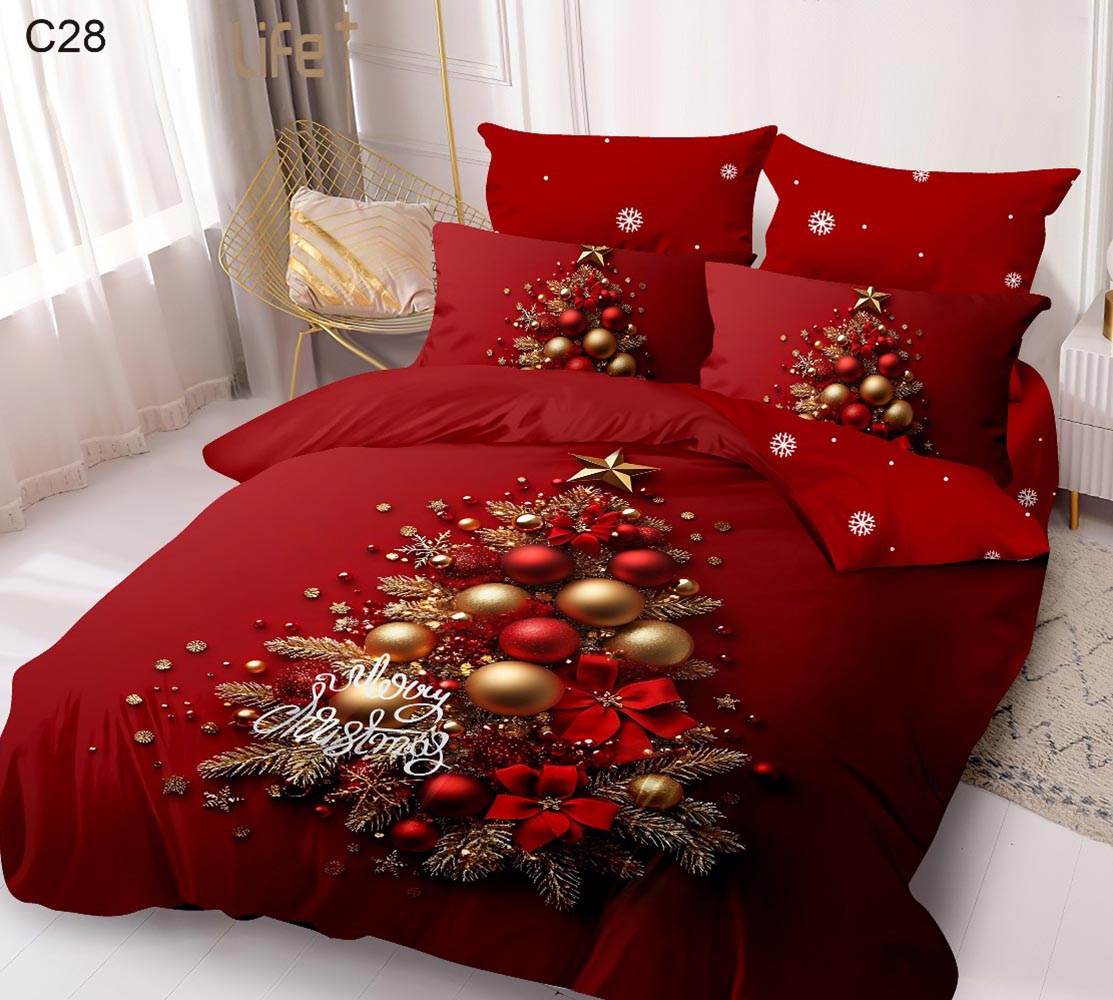 C28.jpg Set Lenjerie Pat Dublu , Cearceaf cu Elastic, 6 Piese din Bumbac Finet , Mos Craciun LFE7XMAS-C28 - imagine 1