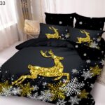 Set Lenjerie Pat Dublu , Cearceaf cu Elastic, 6 Piese din Bumbac Finet , Mos Craciun LFE7XMAS-C33