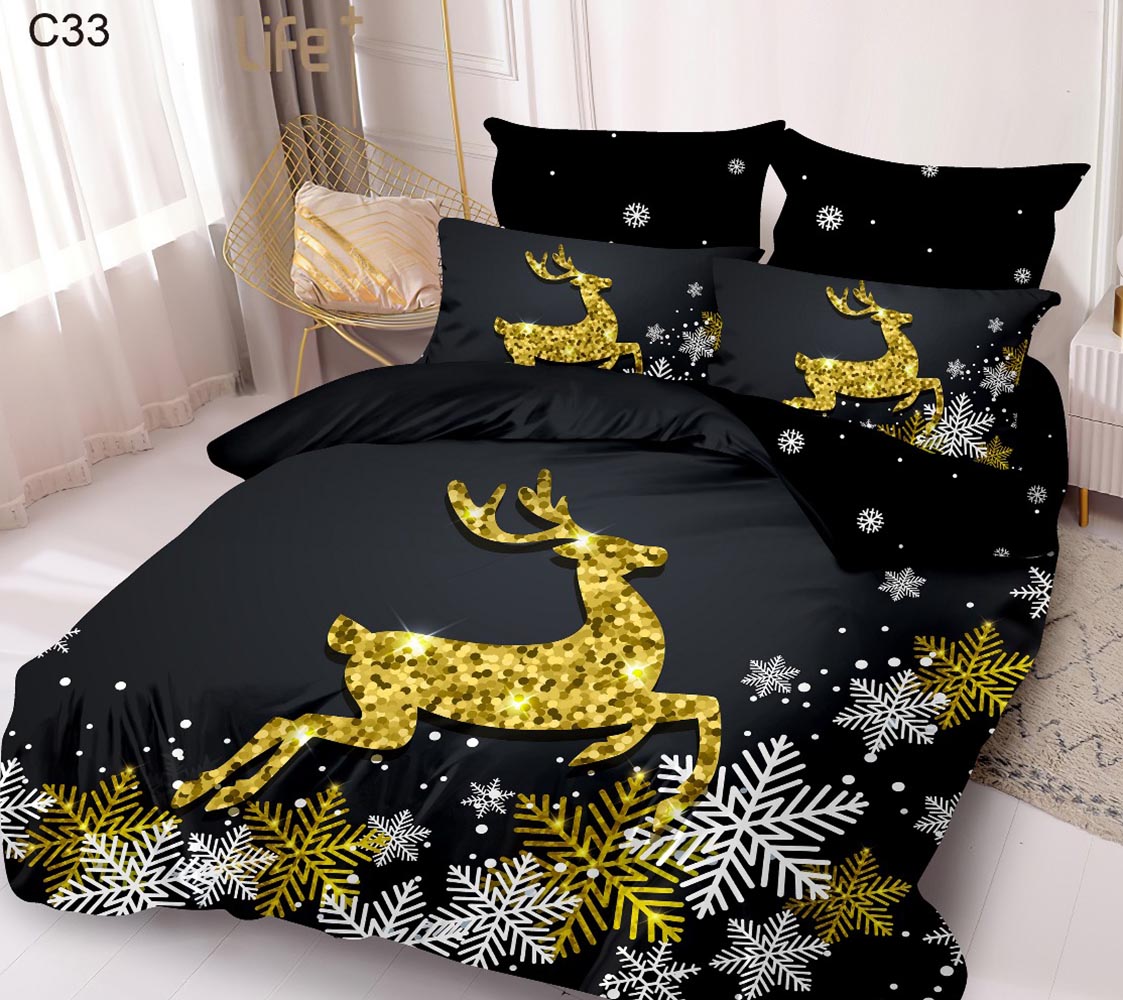 C33.jpg Set Lenjerie Pat Dublu , Cearceaf cu Elastic, 6 Piese din Bumbac Finet , Mos Craciun LFE7XMAS-C33 - imagine 1