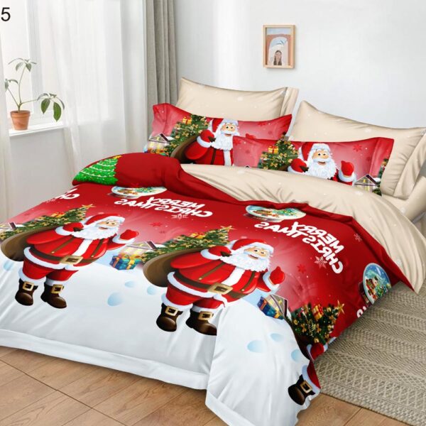 Set Lenjerie Pat Dublu , Cearceaf cu Elastic, 6 Piese din Bumbac Finet , Mos Craciun LFE7XMAS-C5