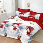 Set Lenjerie Pat Dublu , Cearceaf cu Elastic, 6 Piese din Bumbac Finet , Mos Craciun LFE7XMAS-C6