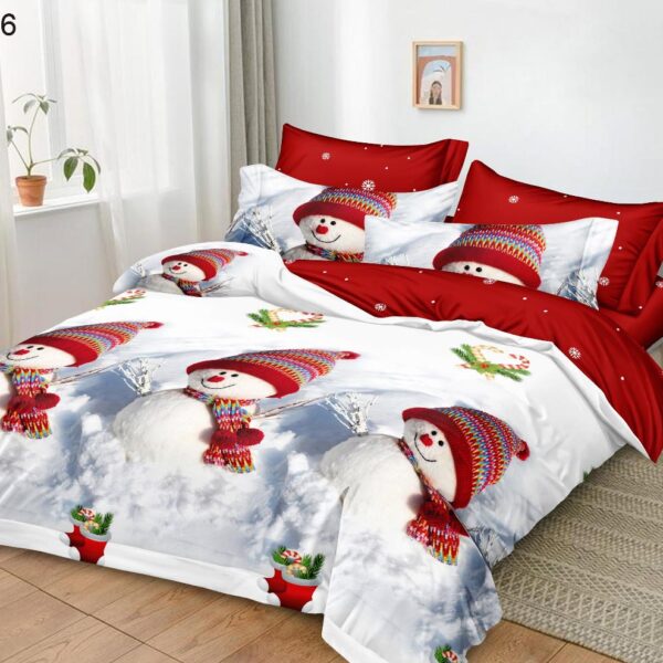Set Lenjerie Pat Dublu , Cearceaf cu Elastic, 6 Piese din Bumbac Finet , Mos Craciun LFE7XMAS-C6