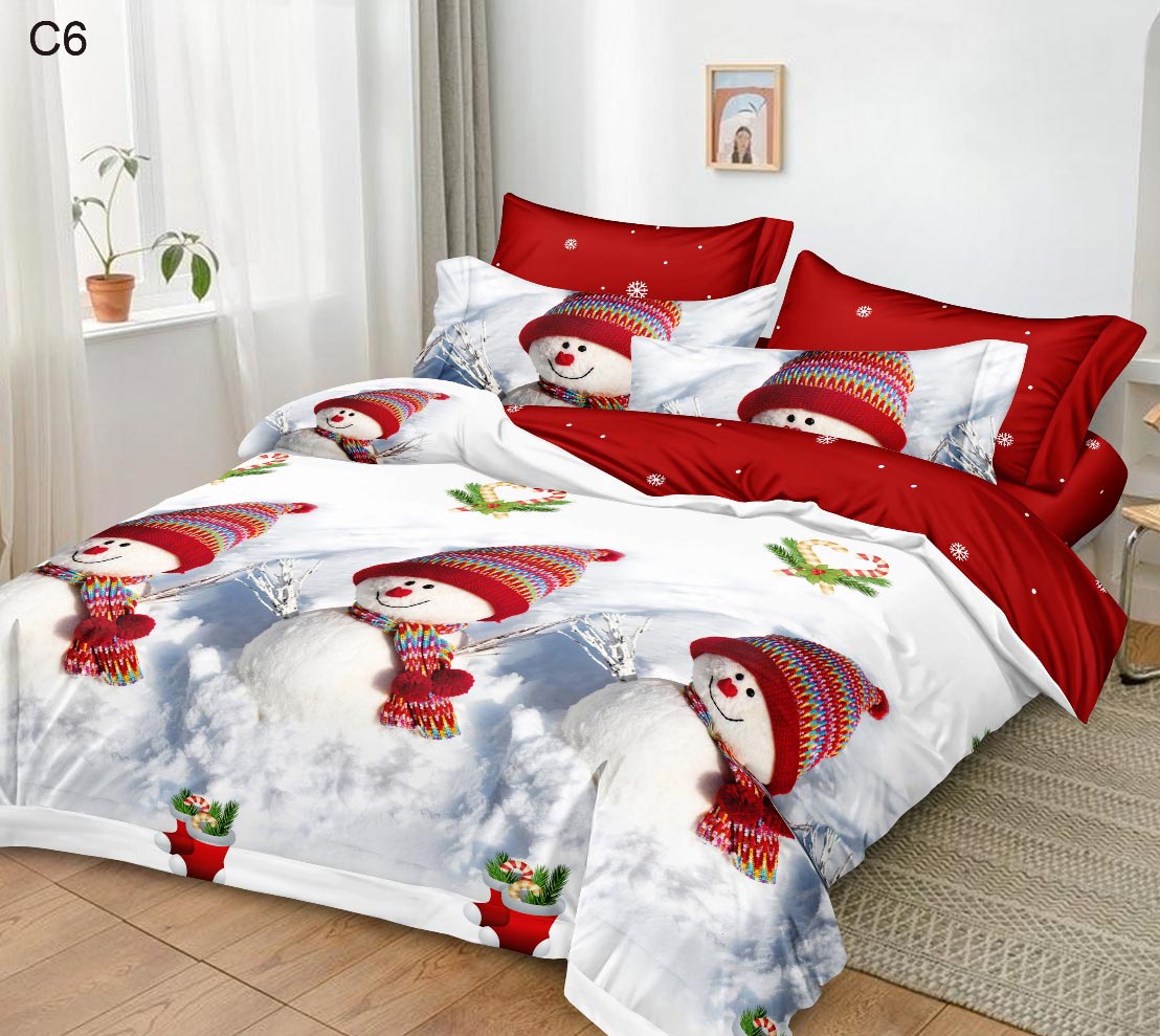 C6.jpg Set Lenjerie Pat Dublu , Cearceaf cu Elastic, 6 Piese din Bumbac Finet , Mos Craciun LFE7XMAS-C6 - imagine 1