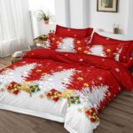 Set Lenjerie Pat Dublu , Cearceaf cu Elastic, 6 Piese din Bumbac Finet , Mos Craciun LFE7XMAS-C9