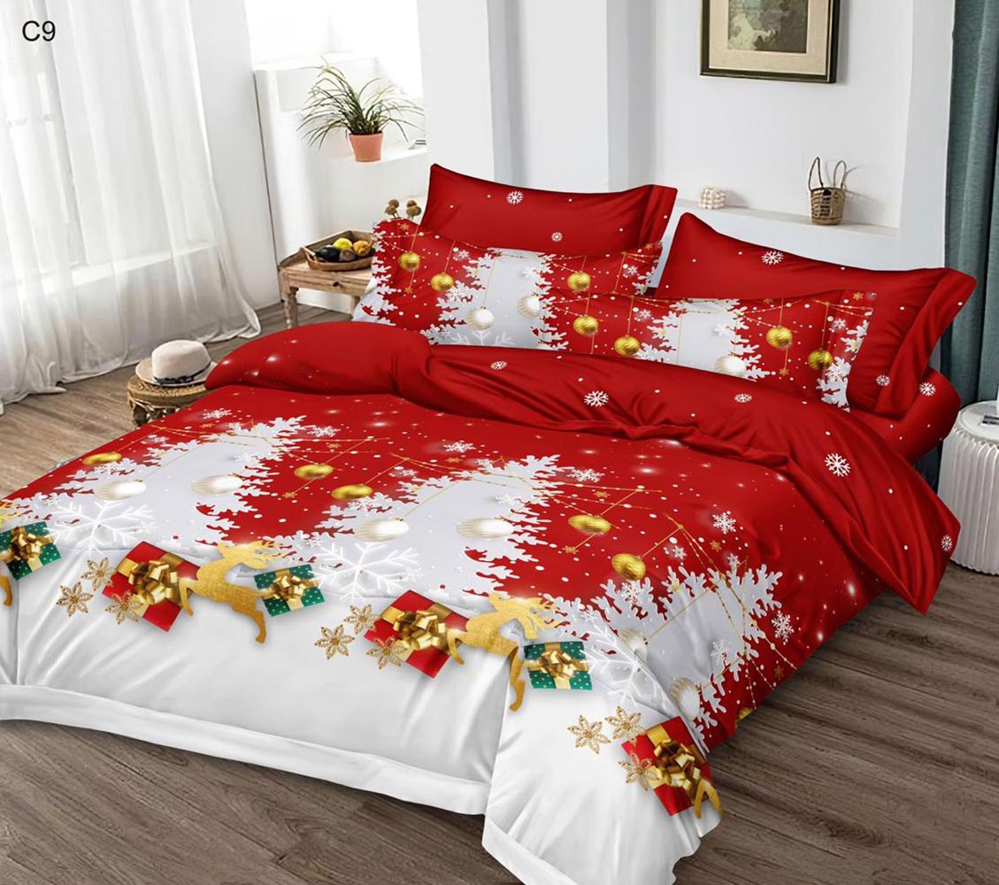 C9.jpg Set Lenjerie Pat Dublu , Cearceaf cu Elastic, 6 Piese din Bumbac Finet , Mos Craciun LFE7XMAS-C9 - imagine 1