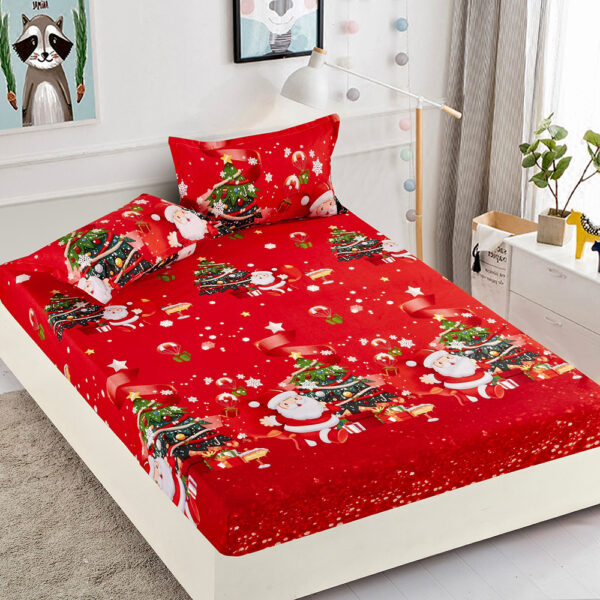 Set husa pentru pat dublu confectionata din bumbac finet cu imprimeu Mos Craciun + 2 fete de perna HF238XMAS-20005