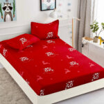 Set husa pentru pat dublu confectionata din bumbac finet cu imprimeu Mos Craciun + 2 fete de perna HF238XMAS-20015