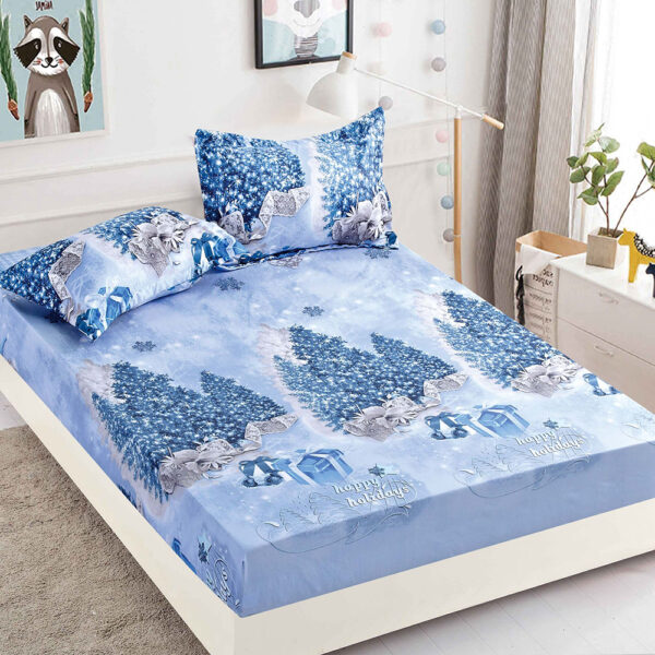 Set husa pentru pat dublu confectionata din bumbac finet cu imprimeu Mos Craciun + 2 fete de perna HF238XMAS-20020