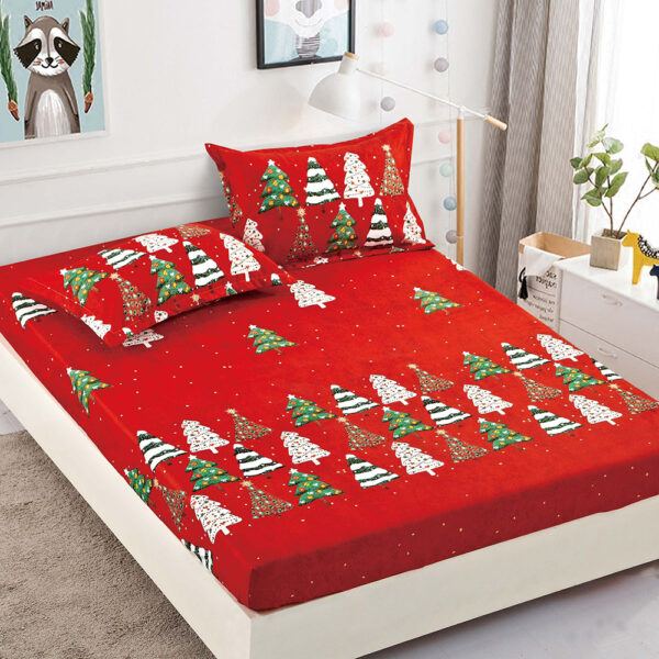Set husa pentru pat dublu confectionata din bumbac finet cu imprimeu Mos Craciun + 2 fete de perna HF238XMAS-20023