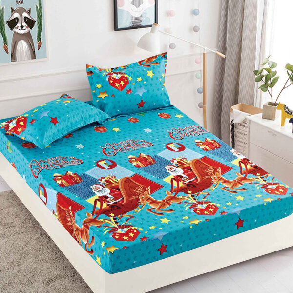Set husa pentru pat dublu confectionata din bumbac finet cu imprimeu Mos Craciun + 2 fete de perna HF238XMAS-20025