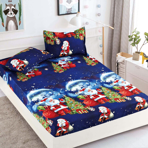 Set husa pentru pat dublu confectionata din bumbac finet cu imprimeu Mos Craciun + 2 fete de perna HF238XMAS-20027