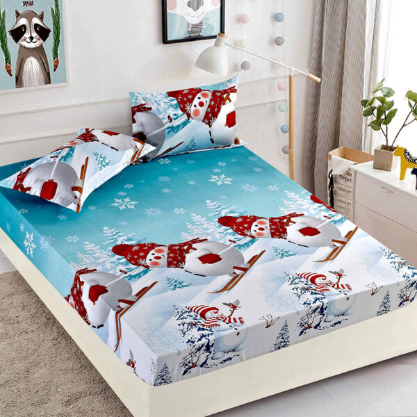Set husa pentru pat dublu confectionata din bumbac finet cu imprimeu Mos Craciun + 2 fete de perna HF238XMAS-20028