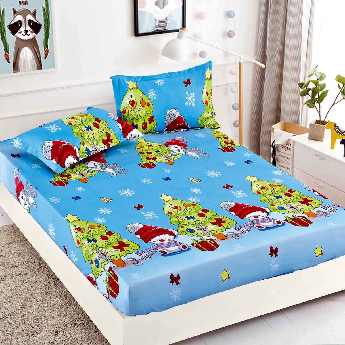 HP1JH-001.jpg Set husa pentru pat 90*200 cm confectionata din bumbac finet cu imprimeu + 2 fete de perna HP1JH-001 - imagine 1