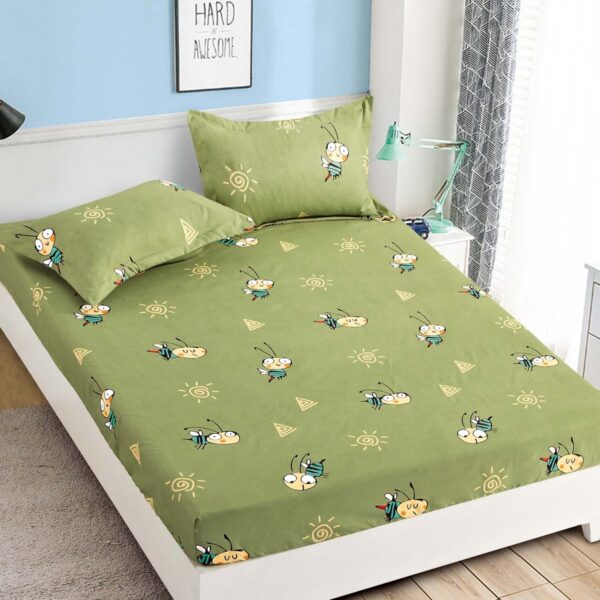 Set husa pentru pat 90*200 cm confectionata din bumbac finet cu imprimeu + 2 fete de perna HP1JH-003