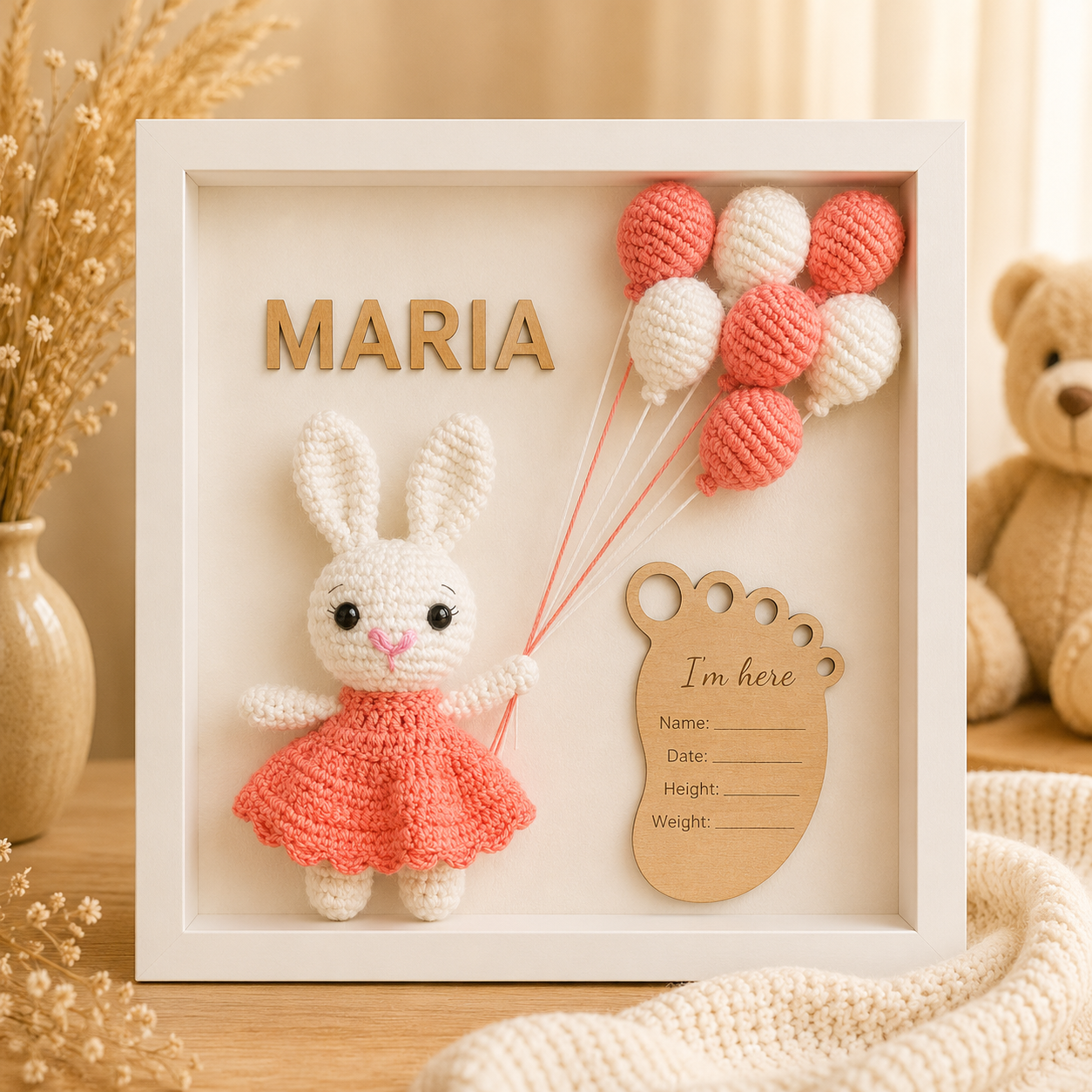 Iepuras-rochita-somon.png Tablou personalizat Shadow Box – Iepuras fetita rochita somon - imagine 1