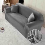 Husa elastica din catifea,canapea XL 230-280 cm , cu brate, Gri