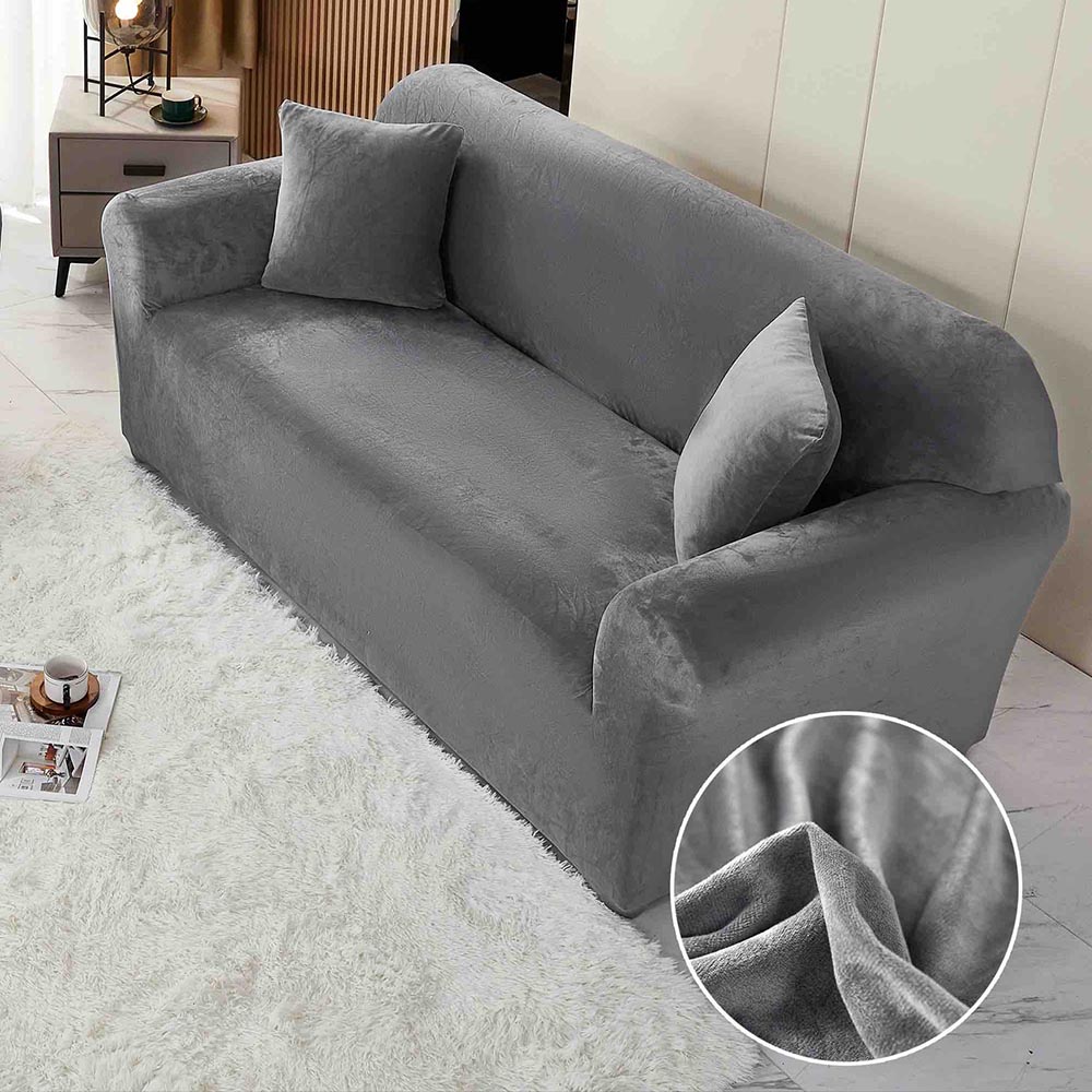 JOH2CC-09-1.jpg Husa elastica din catifea,canapea XL 230-280 cm , cu brate, Gri - imagine 1