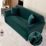 Husa elastica din catifea, pentru canapea XL 230-280 cm , cu brate, Verde